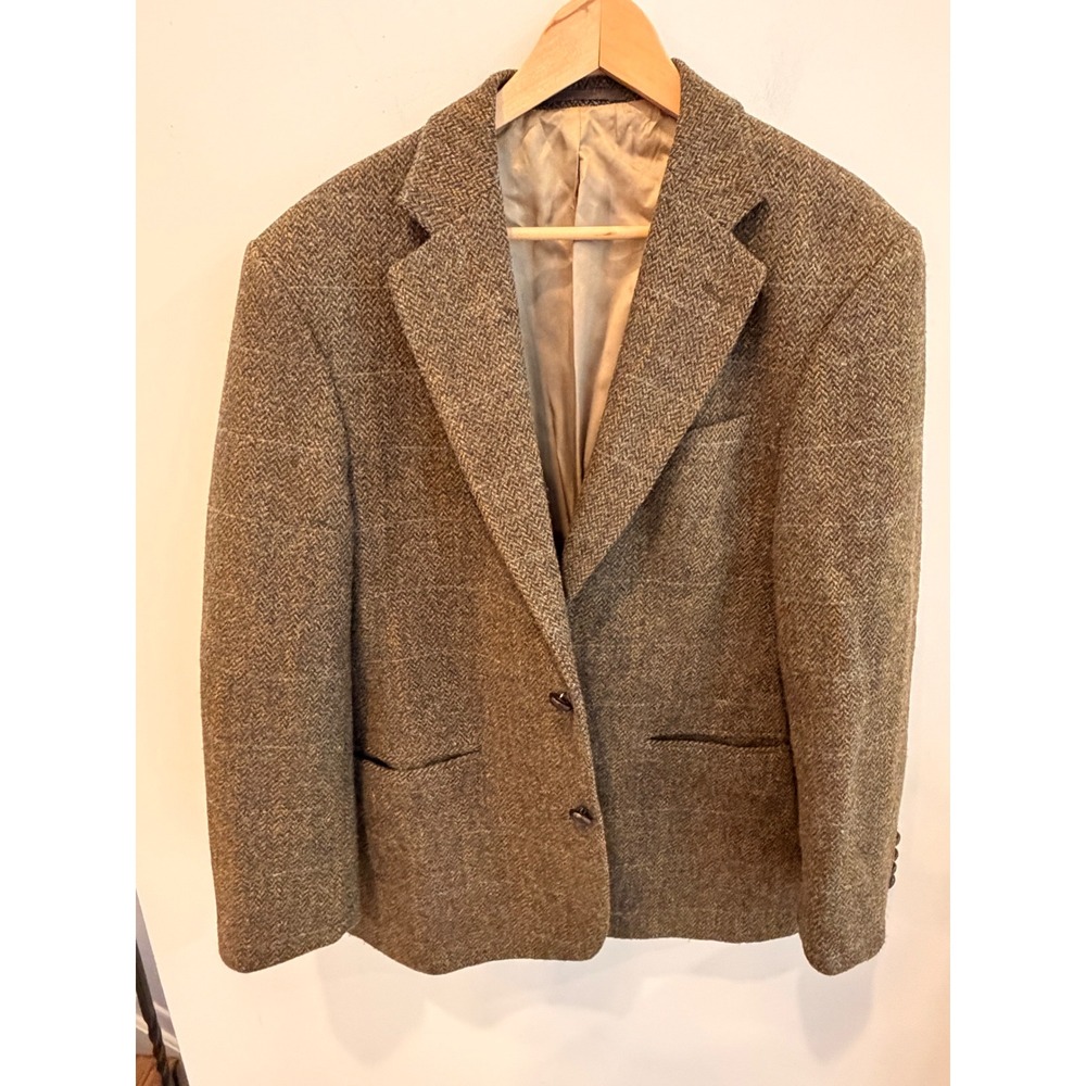 Marks & Spencer Harris Tweed Wool Blazer Olive Green Herringbone 40 Short